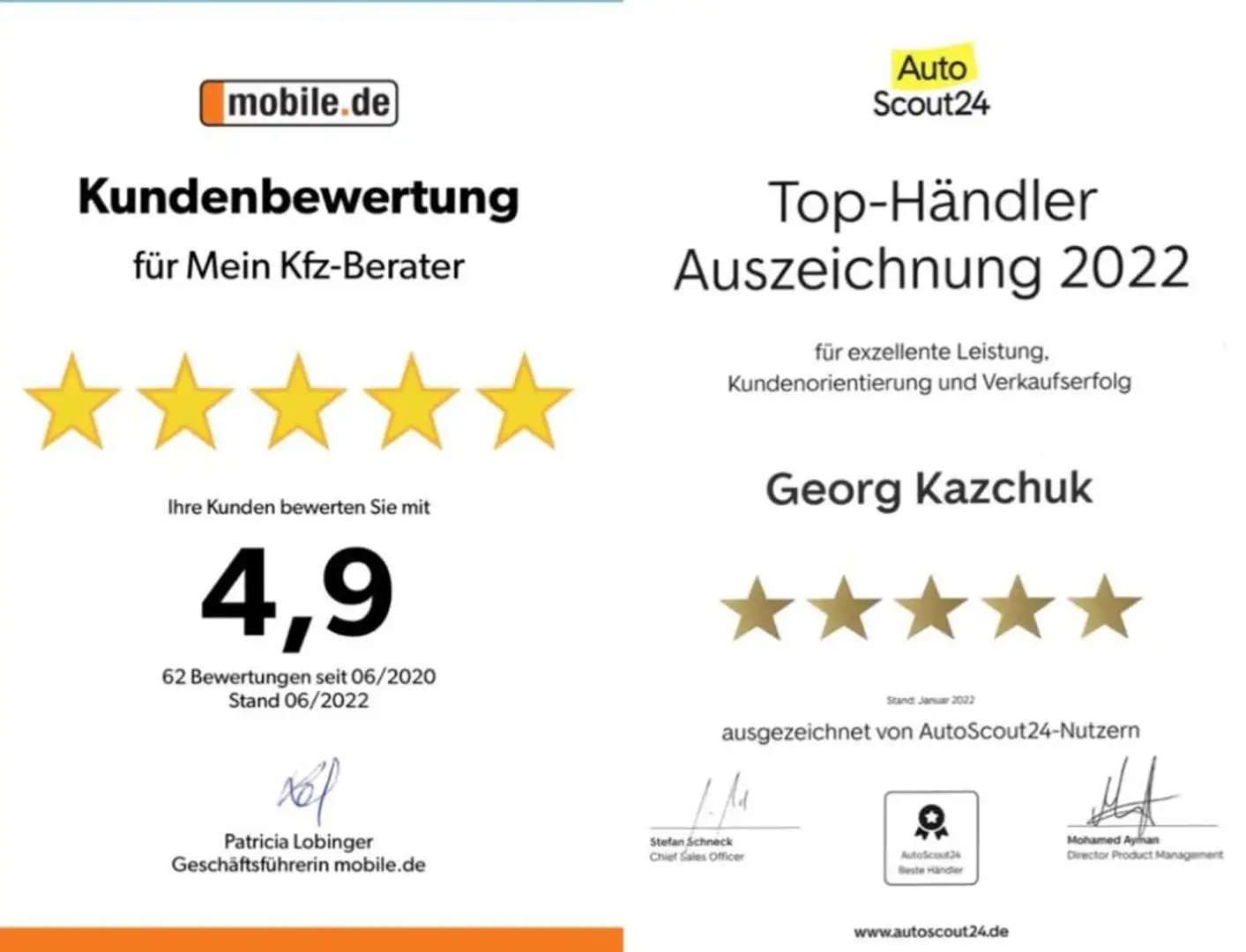 autoscout24 Kundenbewertung 4,9 von 5